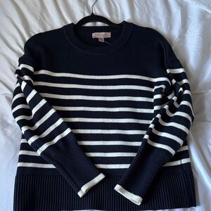 Navy and white striped sweater